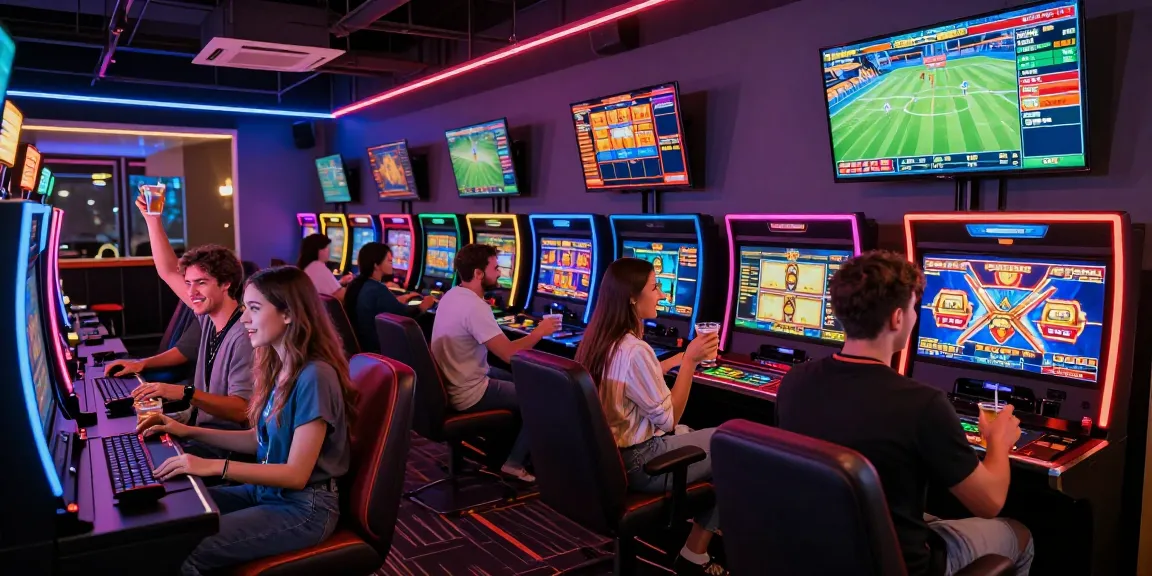 Excited players enjoying the raja328 gaming hub with vibrant slot games and sports betting.