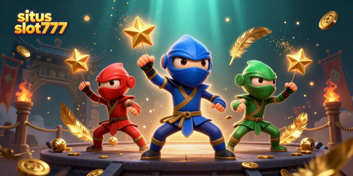 Synchronize your wins with situs slot777, where chameleon ninjas battle amidst golden tokens and slot symbols.