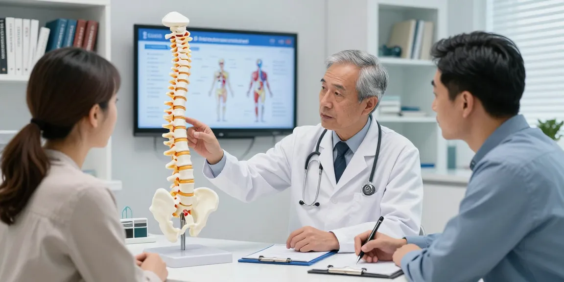 Patient discussing Bel kayması ameliyatı treatment options with surgeon in a medical consultation.