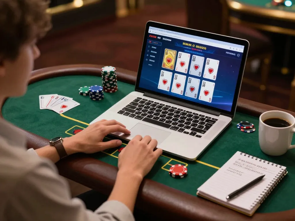 Engaging in poker gameplay on sc88 with an online setup, showcasing a cozy atmosphere.