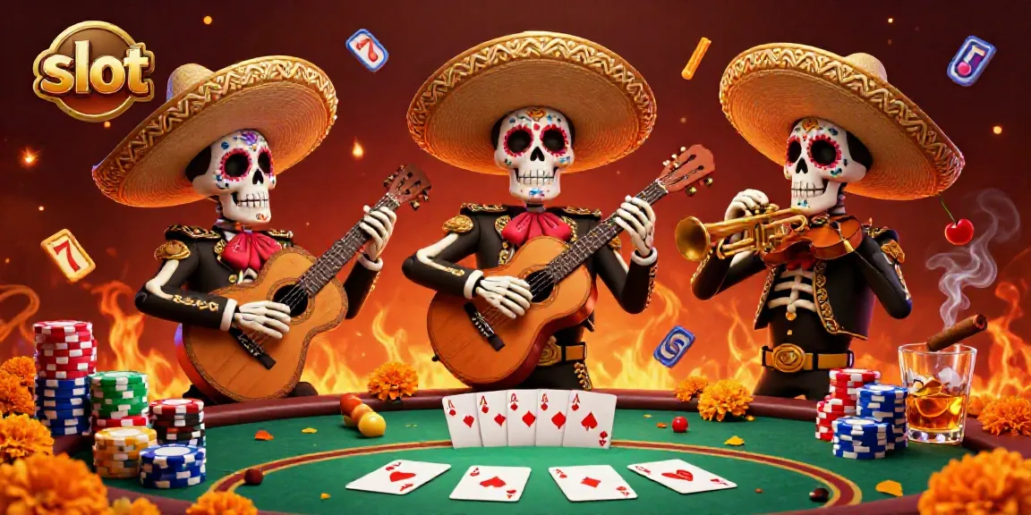 Play slot games with a festive mariachi band in this vibrant casino scene.