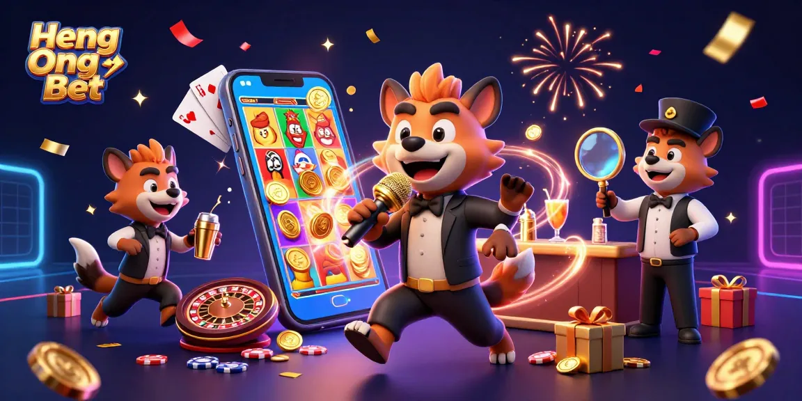 Engaging scene of Heng Ong Bet with hyenas in a comedy casino club, featuring vibrant gaming elements.