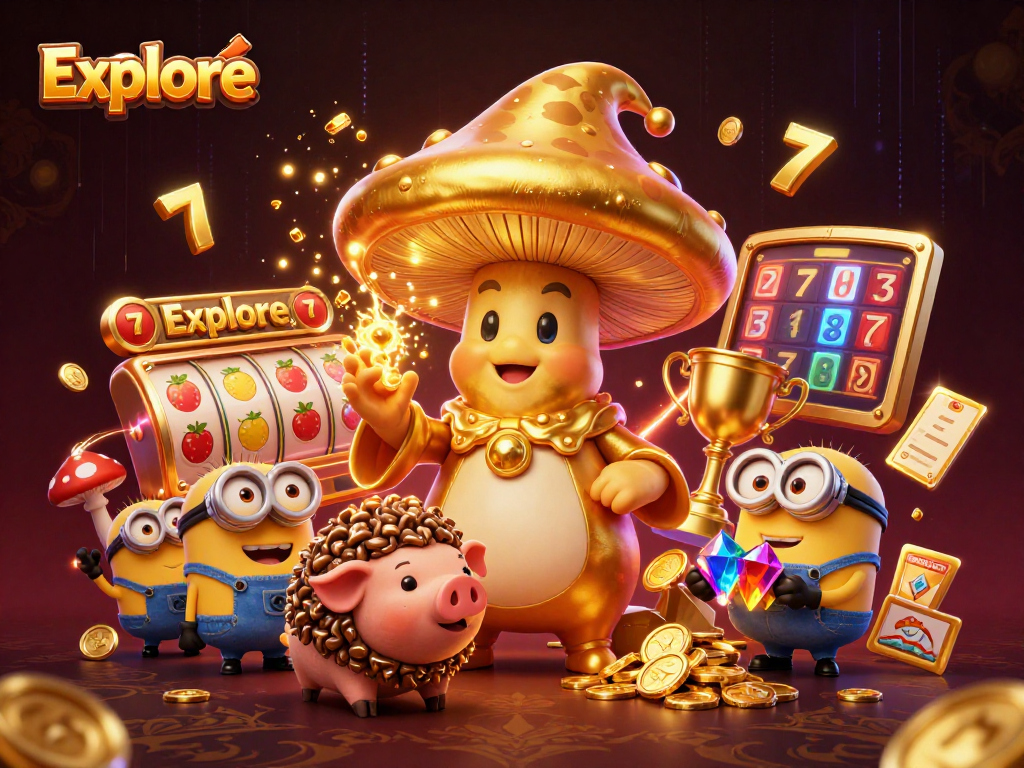 Explore the fantasy casino world with golden mushroom wizard and dynamic slot reels.