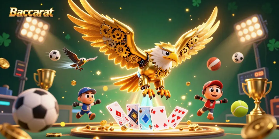 Baccarat strategies enhance gaming experience, featuring dynamic eagle illustration in a casino setting.