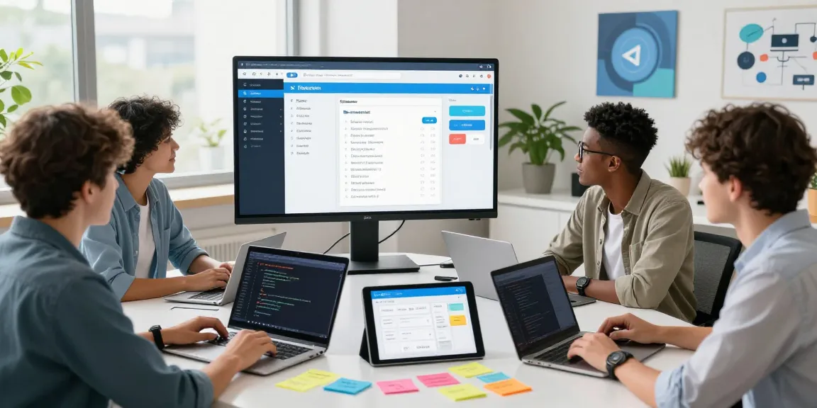 Collaboration in a digital workspace highlighting Telegram中文 enhancements with diverse professionals working on UI designs.