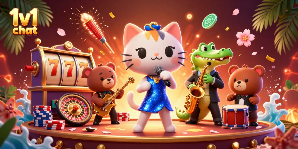 Experience thrilling 1v1 chat with fun characters in a lively casino scene