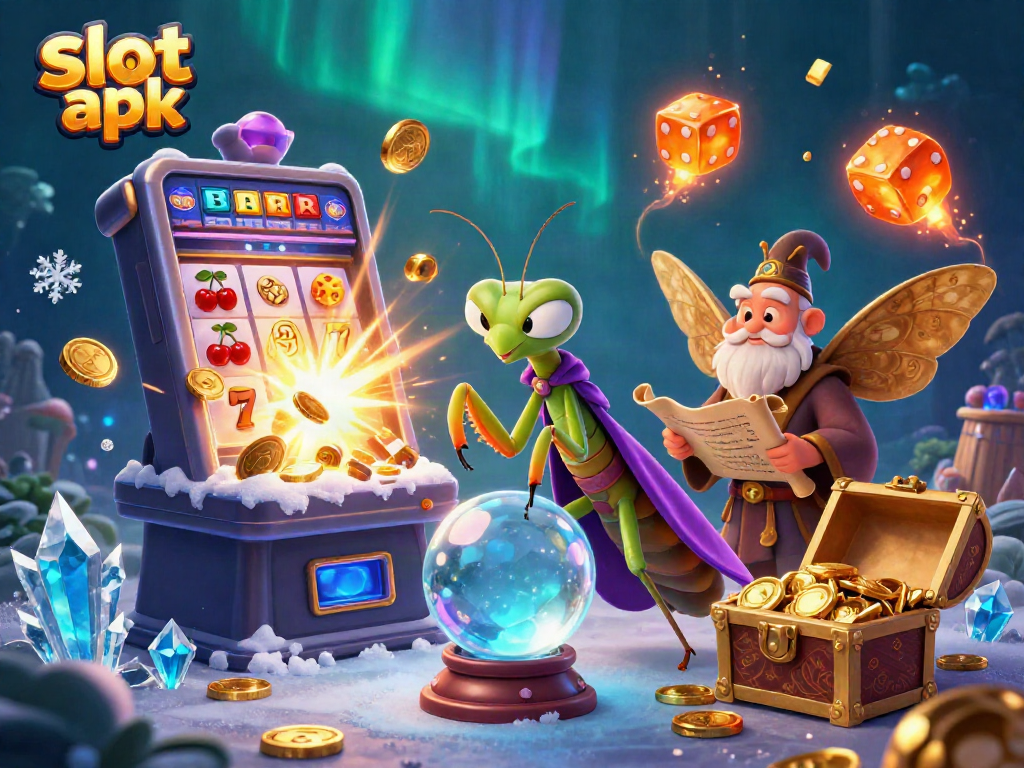 Engage with slot apk through a mystical casino world with fortune tellers and vibrant game elements.