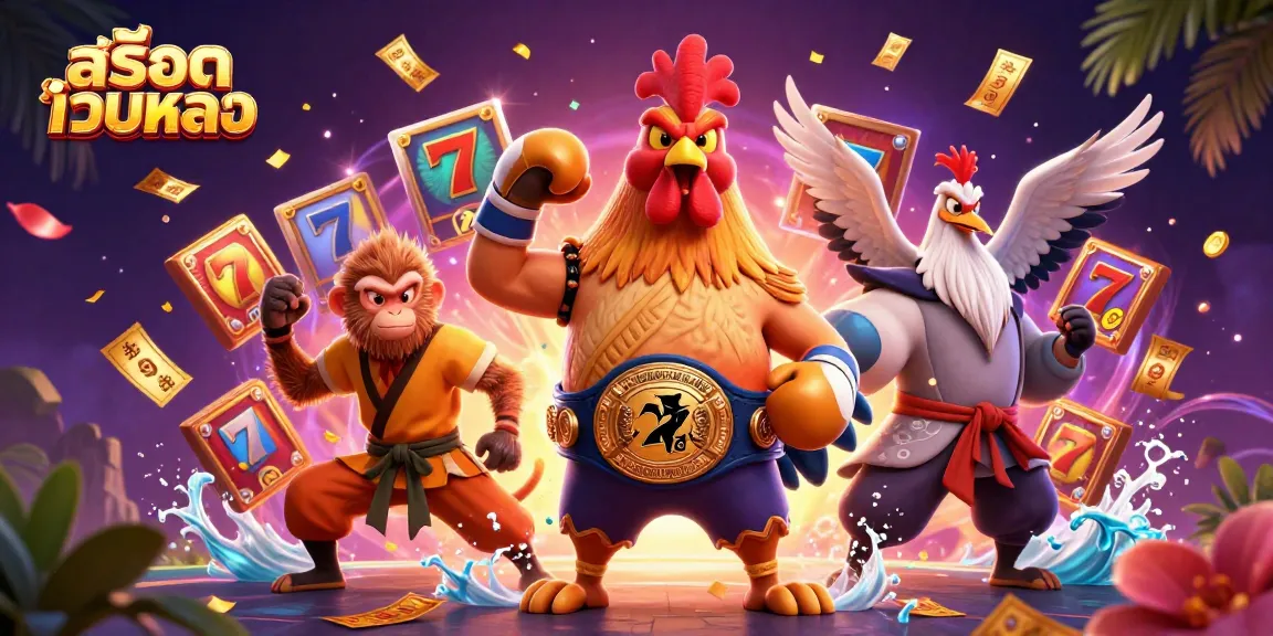 Experience the excitement of สล็อตเว็บตรง through vibrant characters and dynamic gaming elements in this animated illustration.
