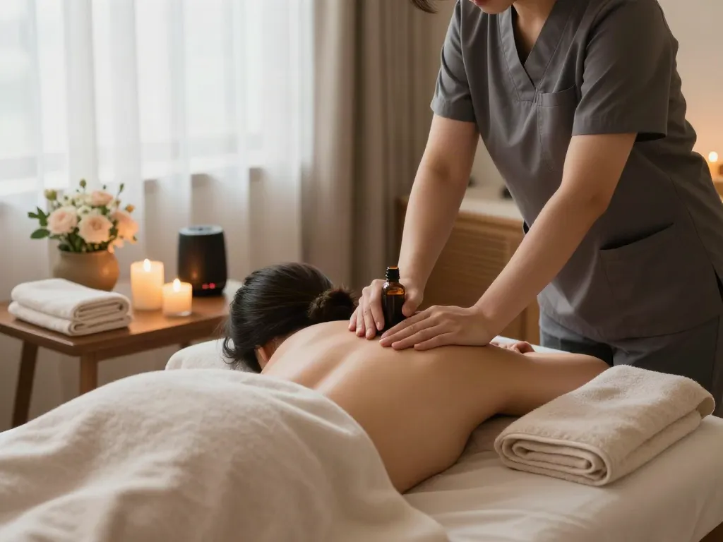 Enjoying a relaxing 강서구출장마사지 in a tranquil setting with soothing elements.