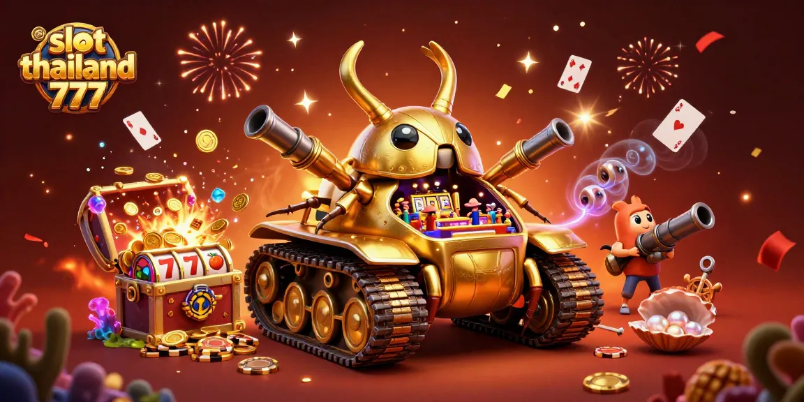 Engaging illustration of slot thailand 777 showcasing a miniature casino and vibrant game elements.