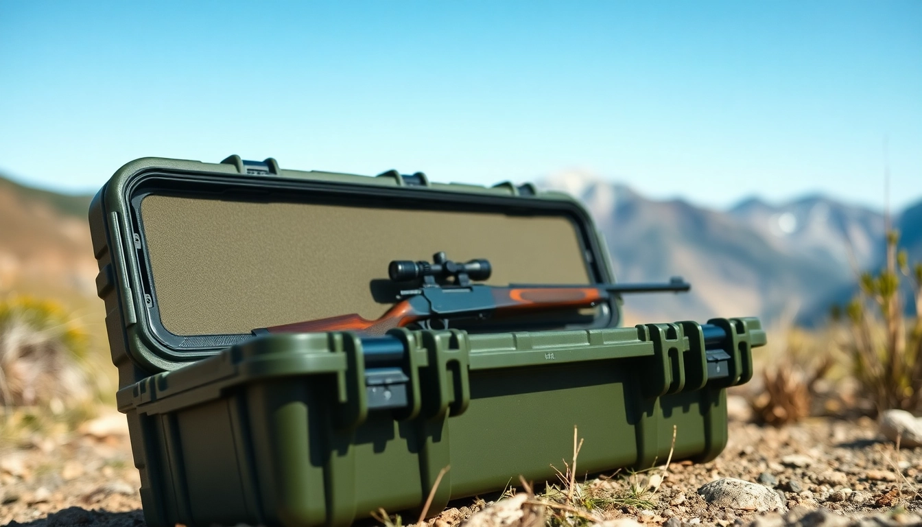 Showcasing a pelican rifle case outdoors, emphasizing durability and design in a natural setting.