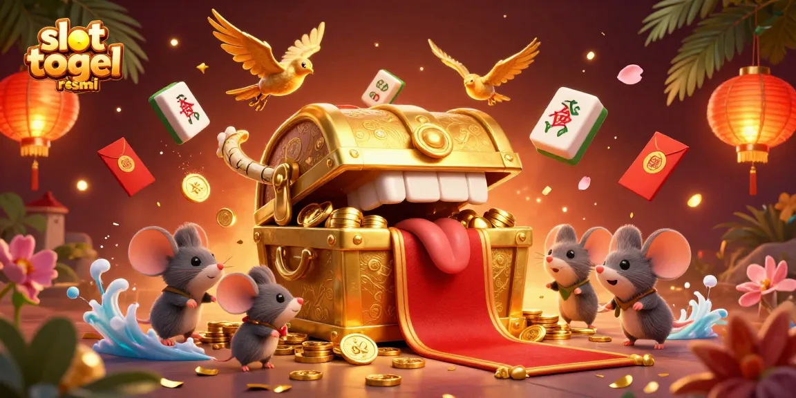 Engage with slot togel resmi at a vibrant 3D illustration showcasing treasures and gaming excitement.