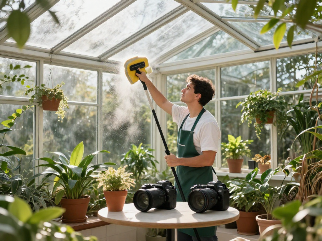 Professionelle Wintergartenreinigung: strahlende Glasflächen und glückliche Pflanzen.