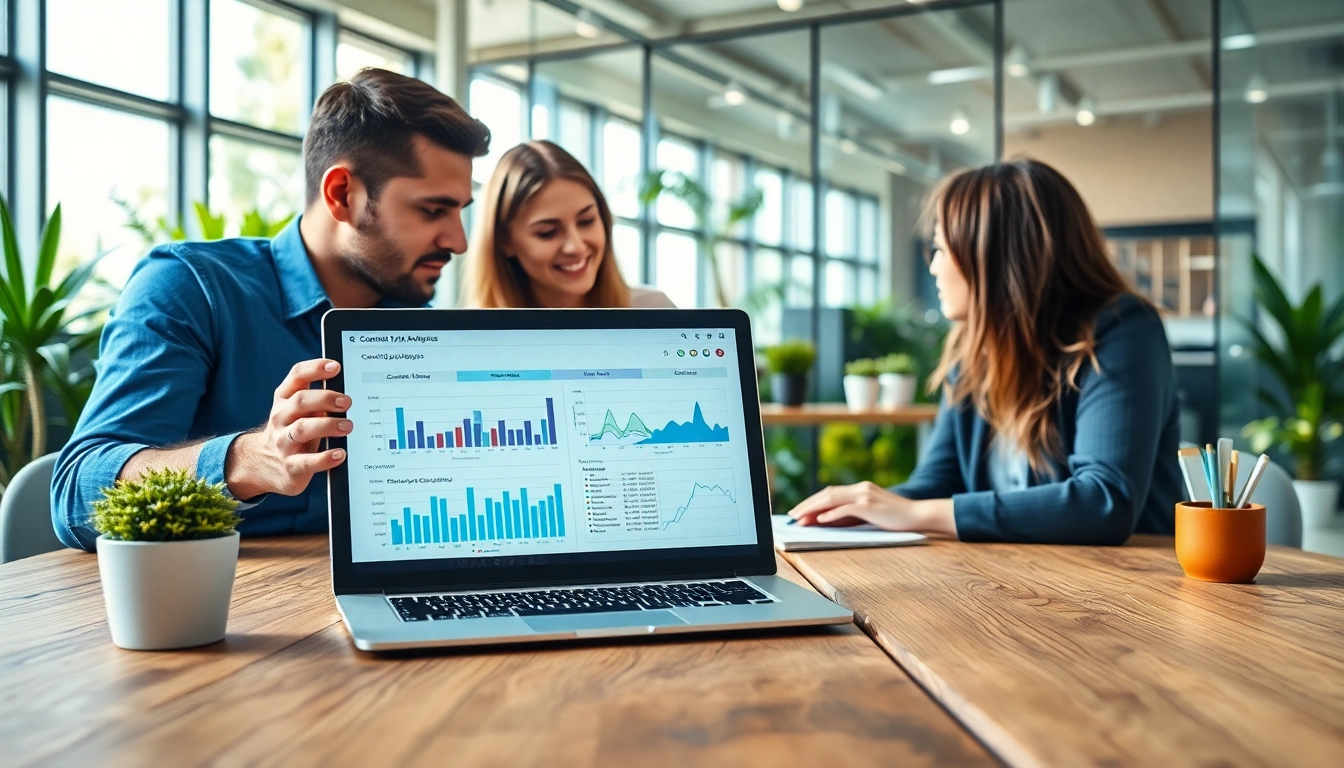 Exploring a Content Gap Analysis in a collaborative office environment with charts and discussions.