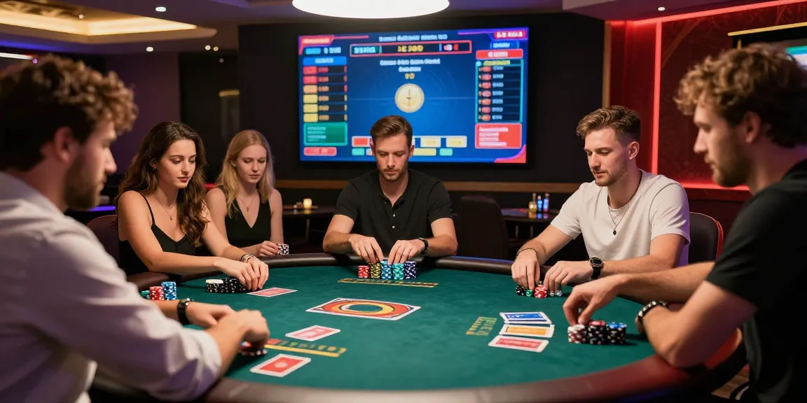 Joueurs enthousiastes dans des casinos en ligne appréciant un jeu de croupier en direct dynamique avec excitation et camaraderie.