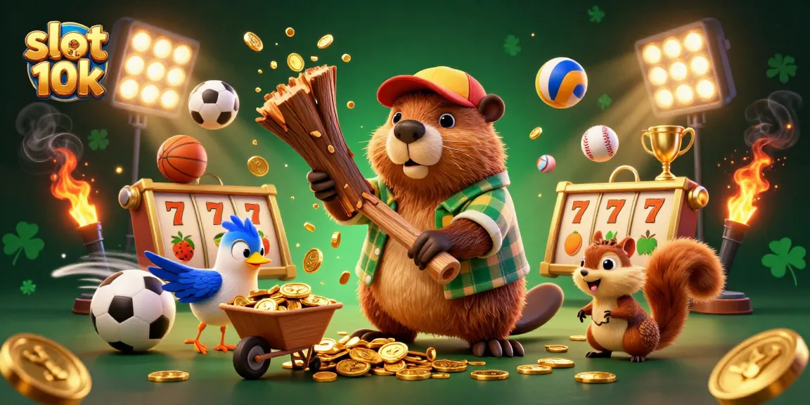 Experience slot 10k excitement with a playful beaver, bird, and squirrel collecting golden coins.