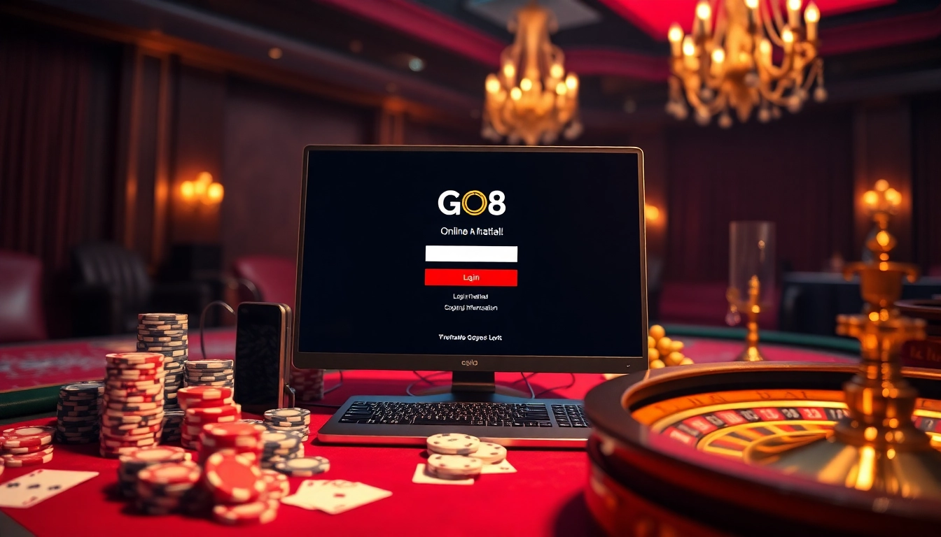 Experience luxury at GO8 đăng nhập with an elegant casino setup featuring poker chips and a roulette wheel.