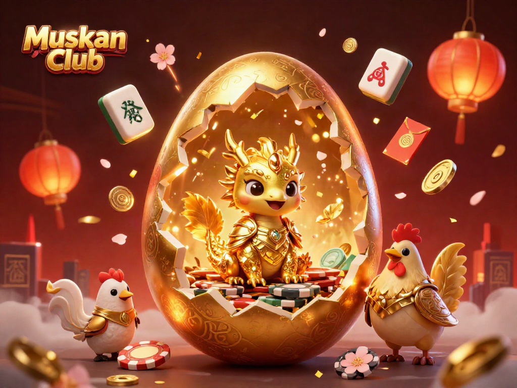 Experience the thrill of Muskan Club with a golden egg cracking to reveal amazing gaming excitement.