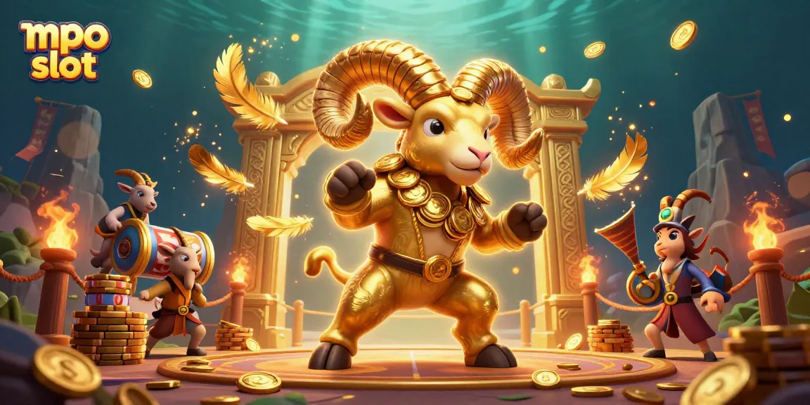 Engage with mpo slot and enjoy thrilling 3D action as a golden ram charges through a dynamic casino setting.