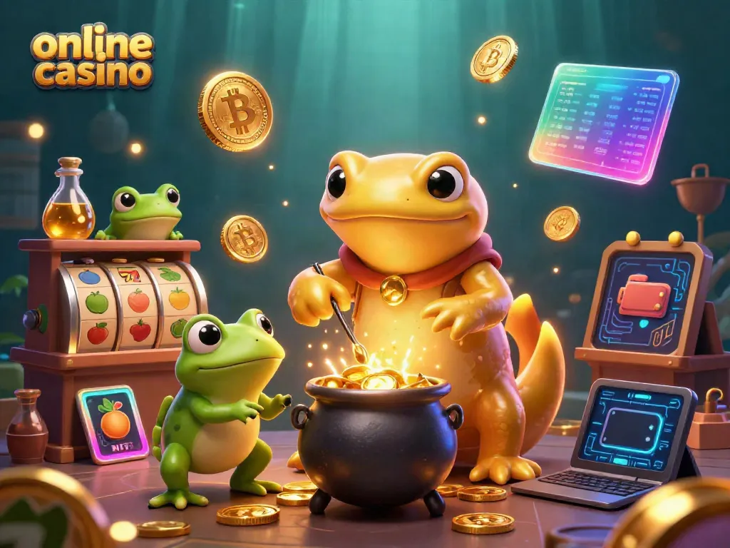 Engage with the vibrant world of online casino, featuring an alchemist and magical creatures transmuting coins.