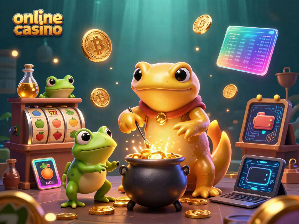Engage with the vibrant world of online casino, featuring an alchemist and magical creatures transmuting coins.
