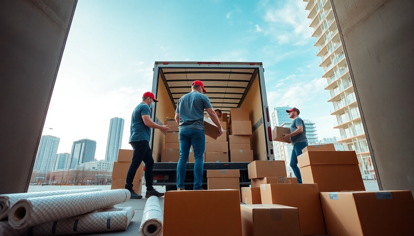Efficient movers offering moving services edmonton with boxes packed carefully in a truck.