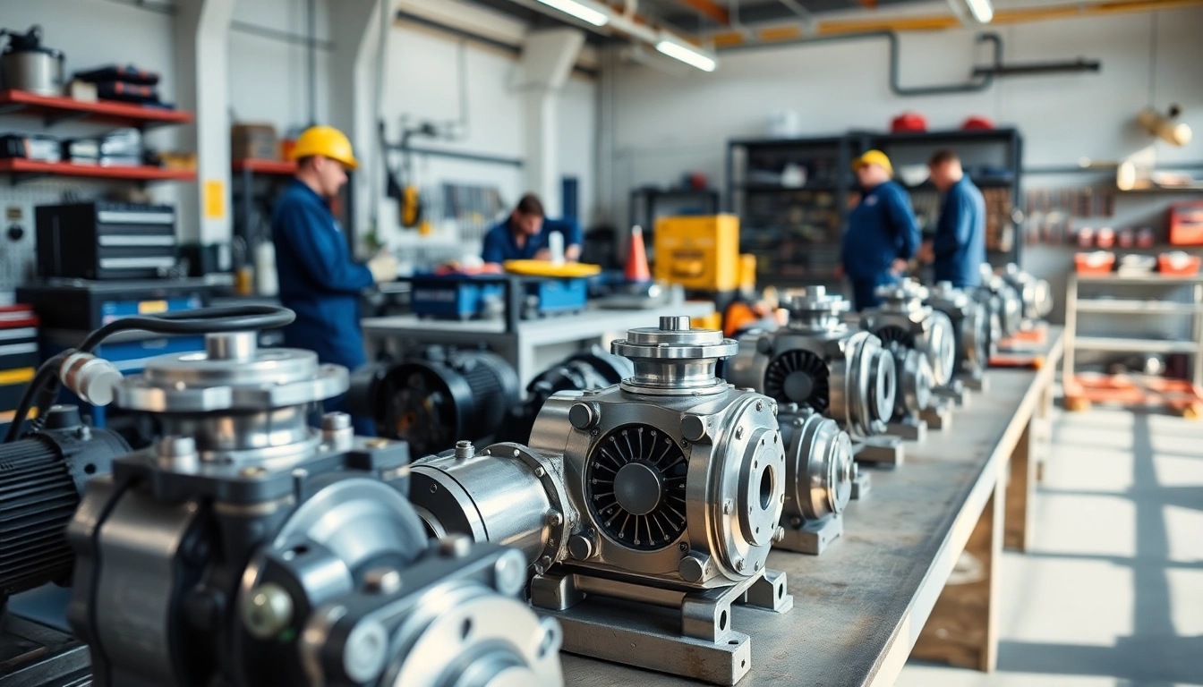 Offering hydraulic pump services in a clean and organized workshop environment.