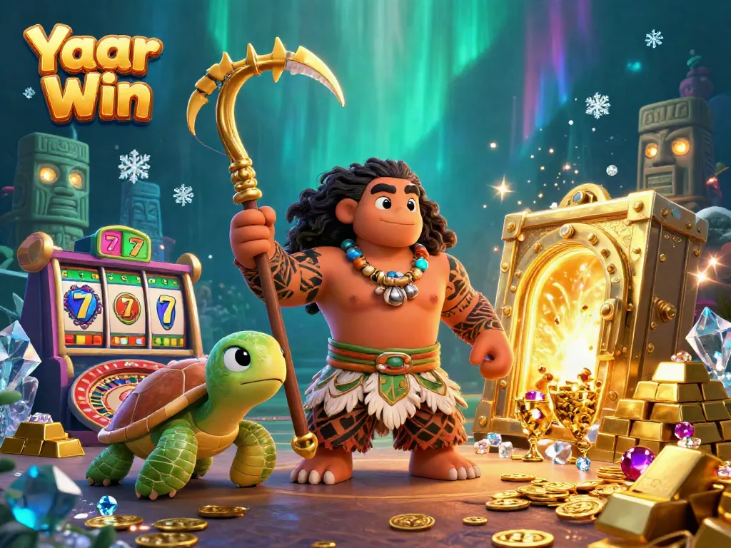 Experience gaming with Yaar Win, featuring a vibrant casino scene with dynamic characters and treasures.