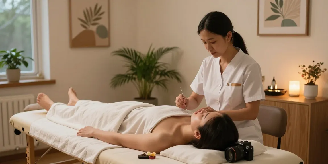 Healing session at 영통한의원 showcasing acupuncture treatment in a tranquil environment.
