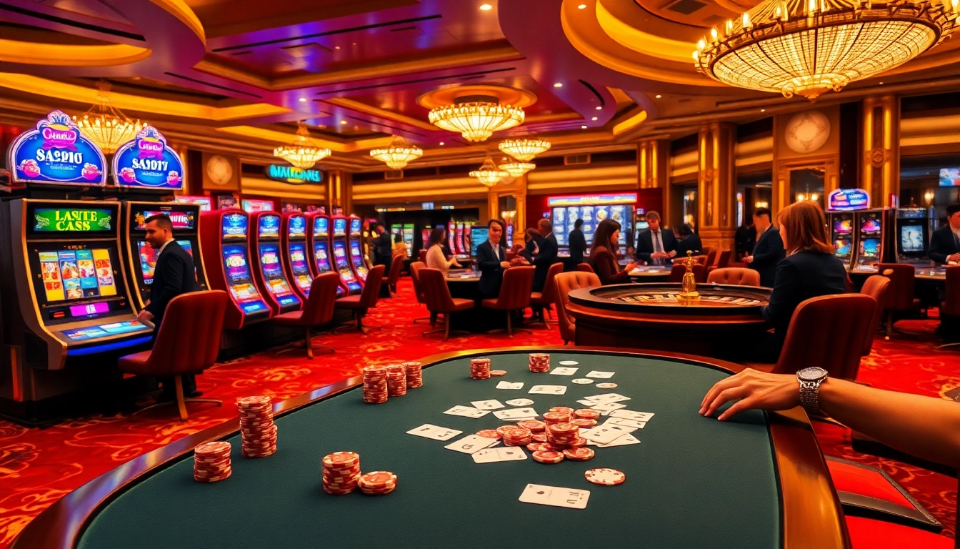 Engage in thrilling casino gameplay at NK88 with vibrant poker tables and spinning roulette wheels.