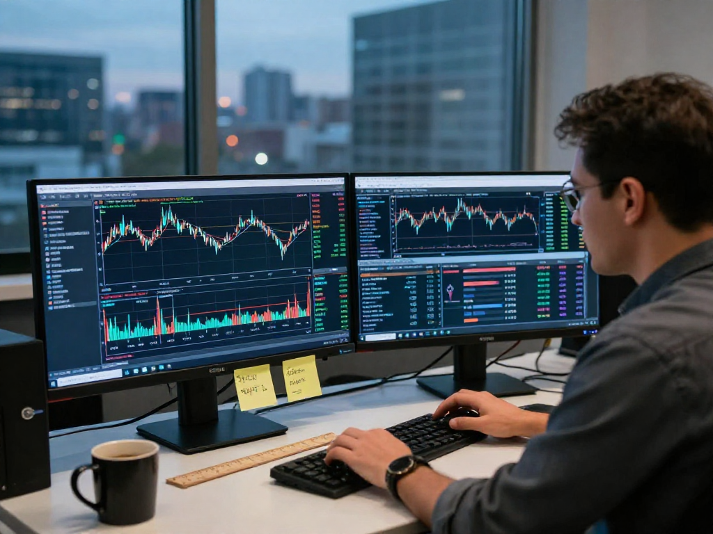 MetaTrader 5 交易者在专业交易工作空间分析市场趋势，显示复杂图表和经济新闻，体现金融分析与技术结合的环境。