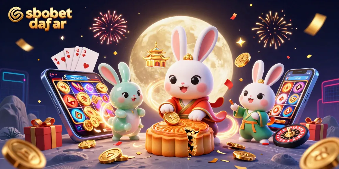 Experience sbobet daftar with a vibrant illustration of the moon rabbit creating winning moments with poker chips.