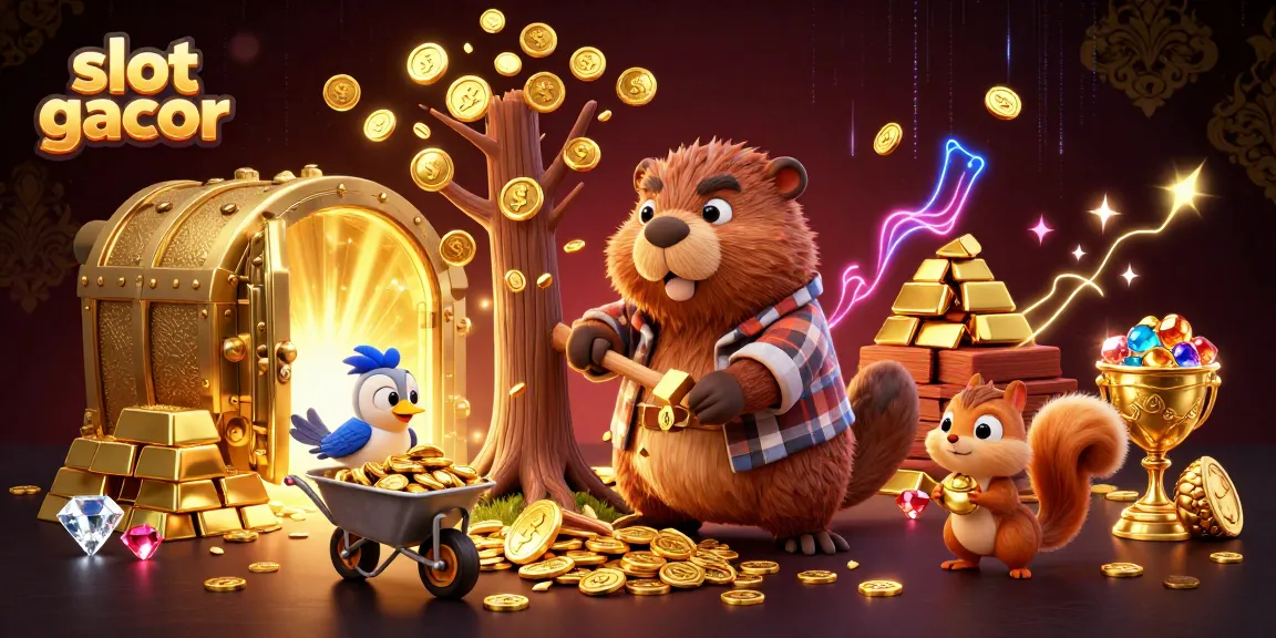 Experience the excitement of slot gacor with a bustling casino scene filled with golden coins and treasures.