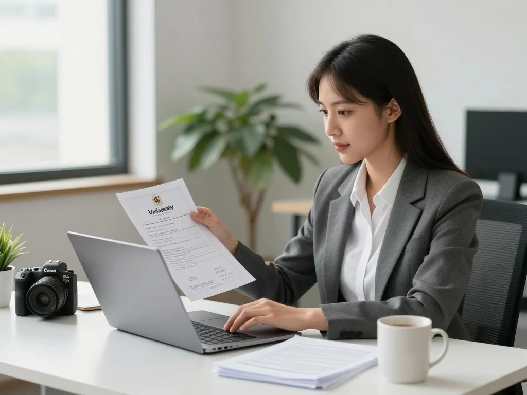 NU Academic Documents & ECA Application Guideline being processed in a modern office environment.