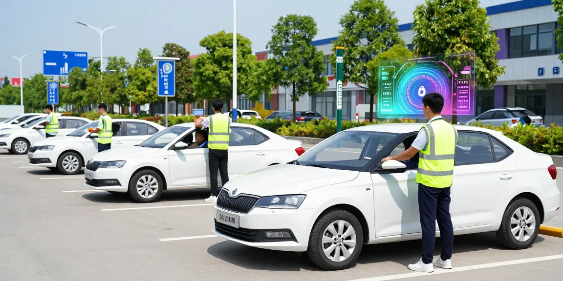 Driving lesson at an auto school with students practicing behind the wheel in Skoda vehicles, showcasing the excitement of learning to drive in Chisinau.