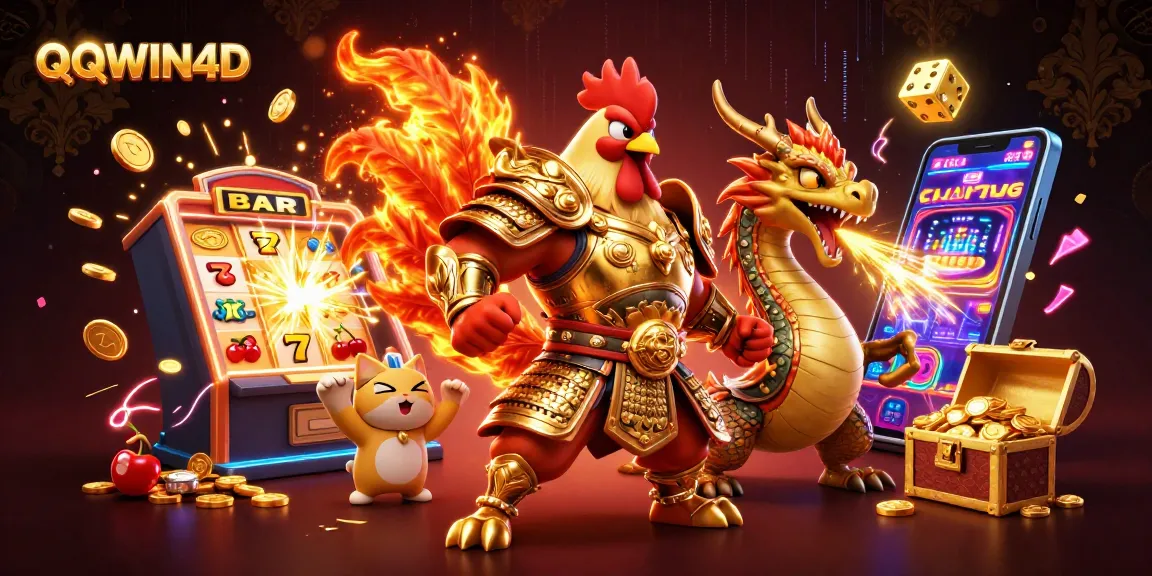 Menangkan jackpot pada QQWIN4D dengan keceriaan karakter ayam dan naga dalam festival kasino.
