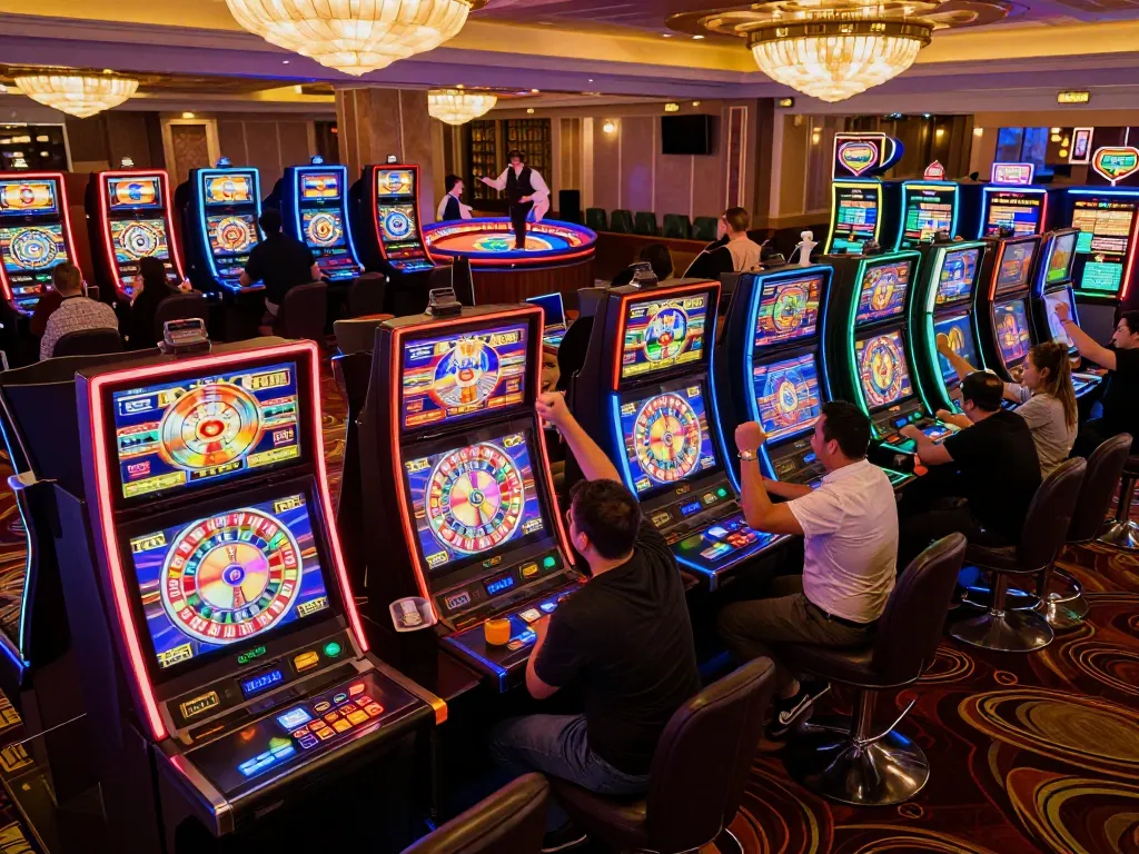 Players winning at slot machines in a luxurious casino showcasing nano banana 3 features