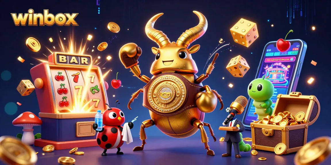 Winbox loaded with excitement as golden stag beetle faces off with casino elements in vibrant action.