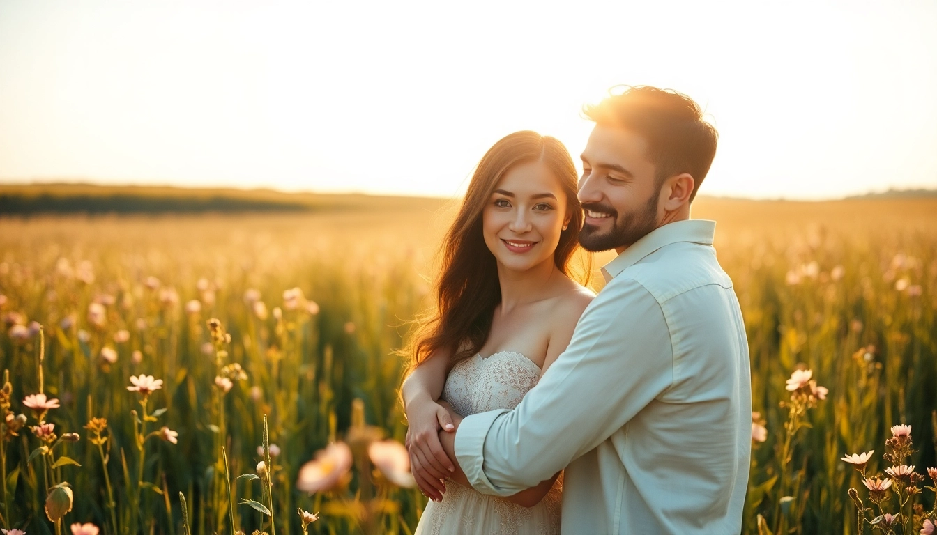 Experience the elegance of light & airy photography with a couple in a sunlit field of wildflowers.