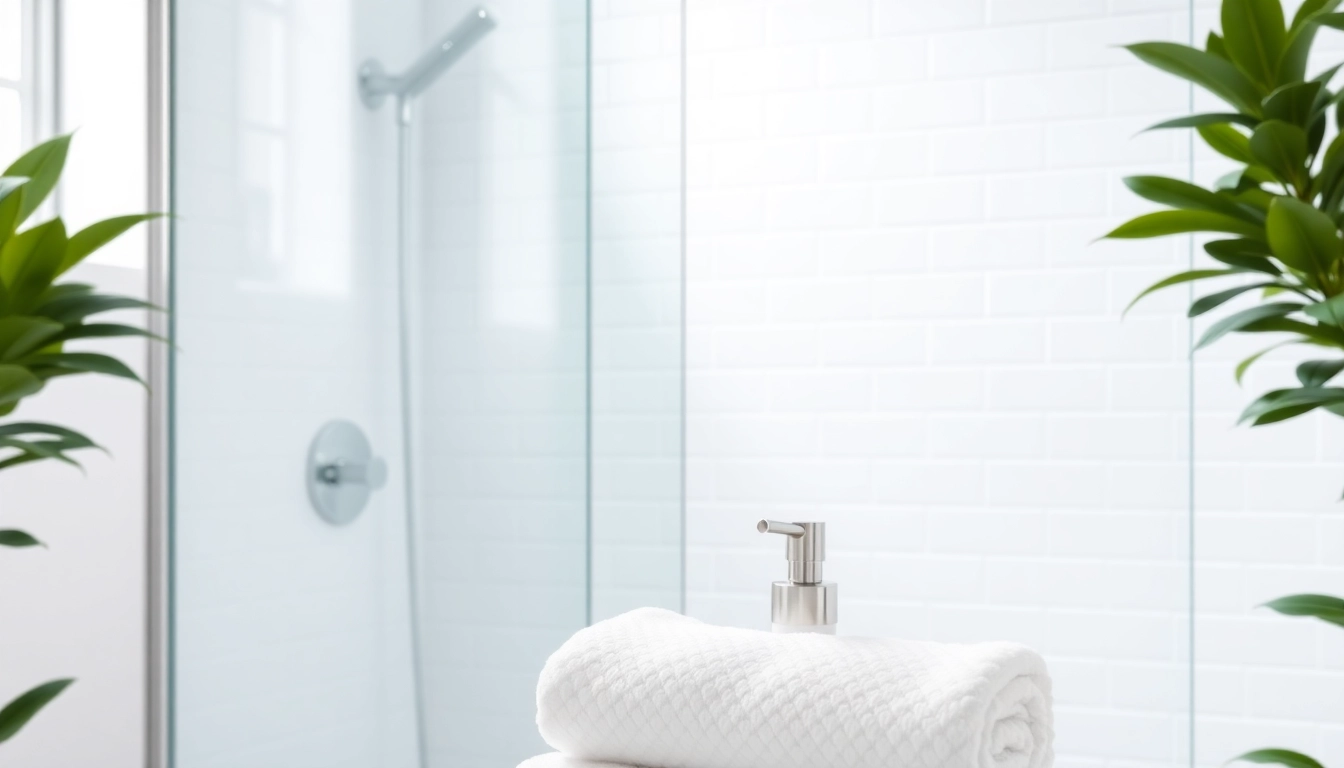 Showcasing sliding shower doors with a clear glass design in a contemporary bathroom setting.