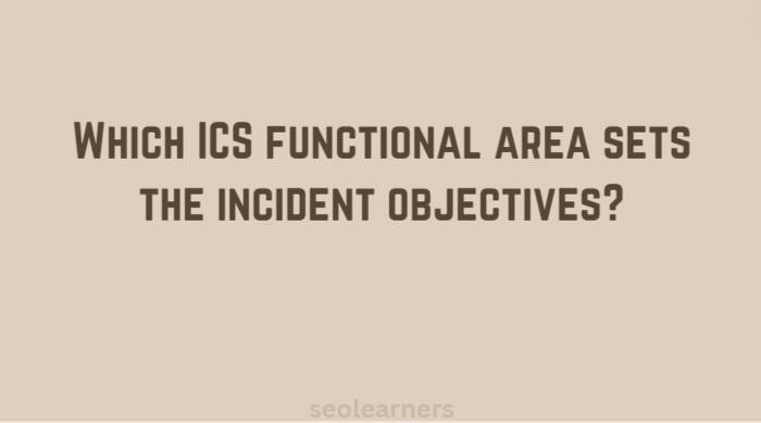 Which ICS functional area sets the incident objectives