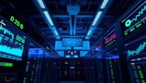 Discover the advanced technology behind the best crypto mining site with vibrant data center visuals.