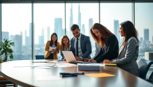 Dynamic teamwork showcasing Business Consultants in Dubai collaborating in a modern office.