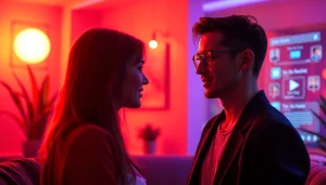 Engaging scene of a user interacting with a sex chat ai in a modern, inviting digital environment.