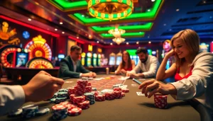 Experience the thrill of gaming at u888 com with vibrant casino tables filled with chips and cards.