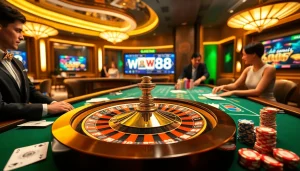 Experience the thrill of WW88 casino with a spinning roulette wheel and vibrant gameplay.