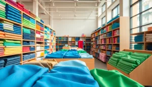 Bekijk goedkope katoen in een moderne stoffenwinkel met heldere, kleurrijke katoenopties.