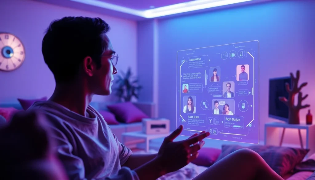 A captivating interaction between a user and an AI companion, illustrating the engaging world of sex ai in a modern, intimate setting.