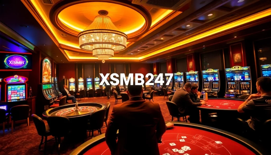 XSMB247 players engaging in an exciting casino game at a vibrant poker table.
