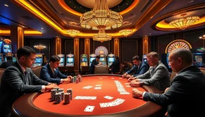 Winning at the poker table with vibrant 79king chips and cards in a luxury casino.